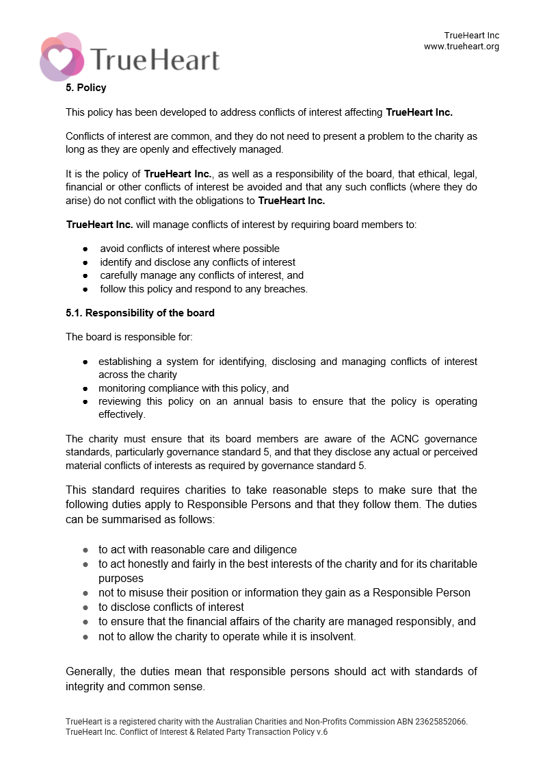 Conflict of Interest and Related Party Transaction Policy Page 2 of 5