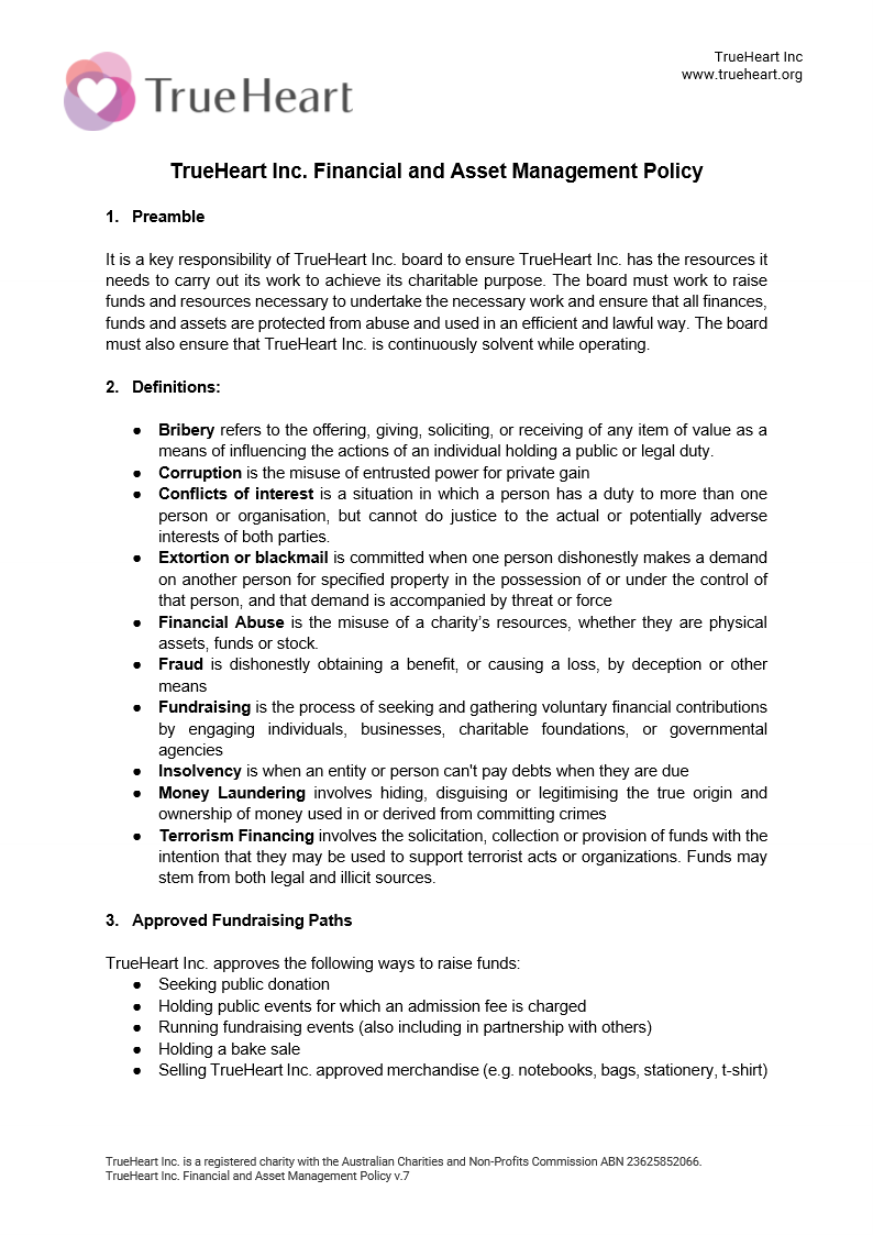 Financial and Asset Management Policy Page 1 of 8