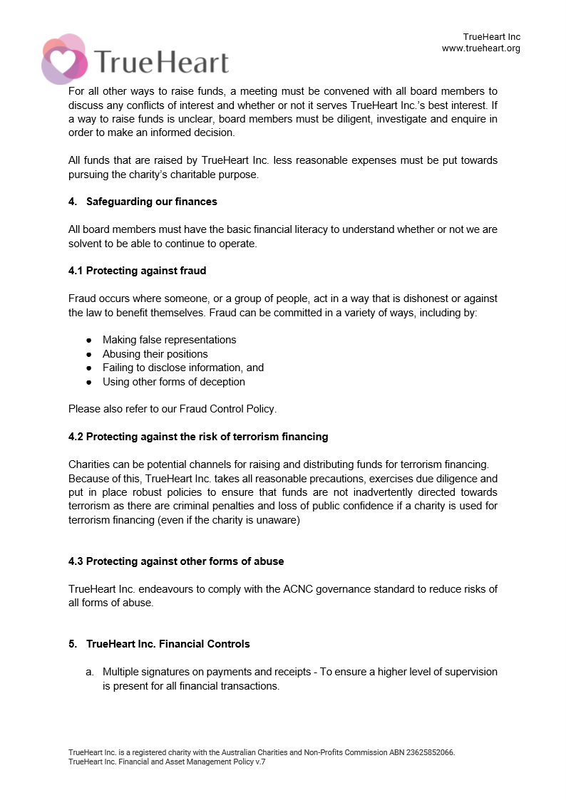 Financial and Asset Management Policy Page 2 of 8